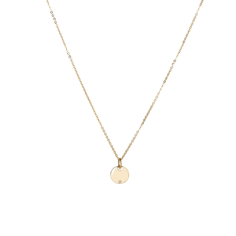 14k Engravable Diamond Disc Necklace
