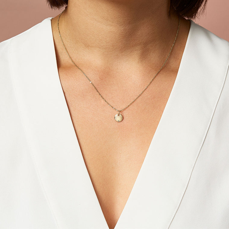 14k Engravable Diamond Disc Necklace