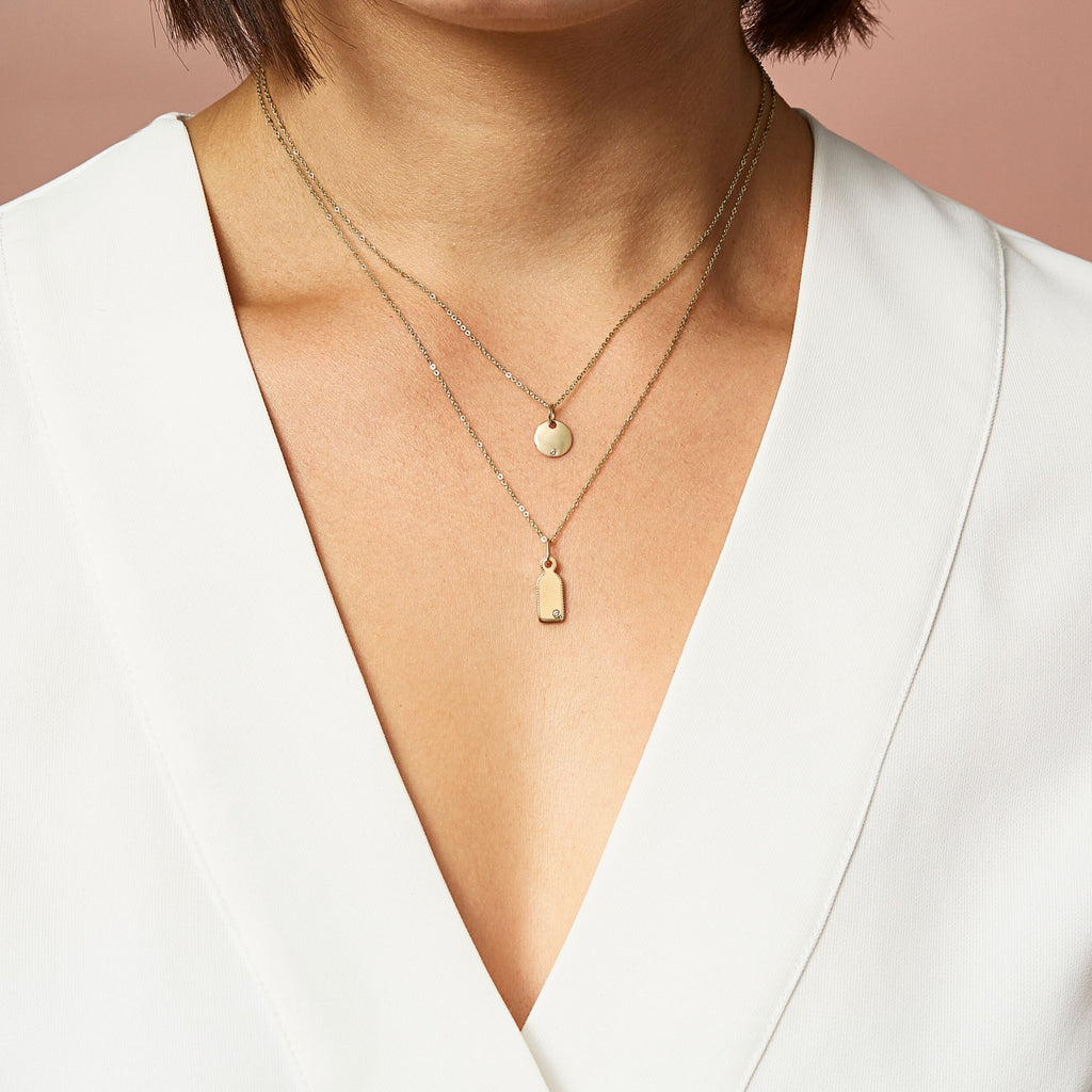 14k Engravable Diamond Tag Necklace